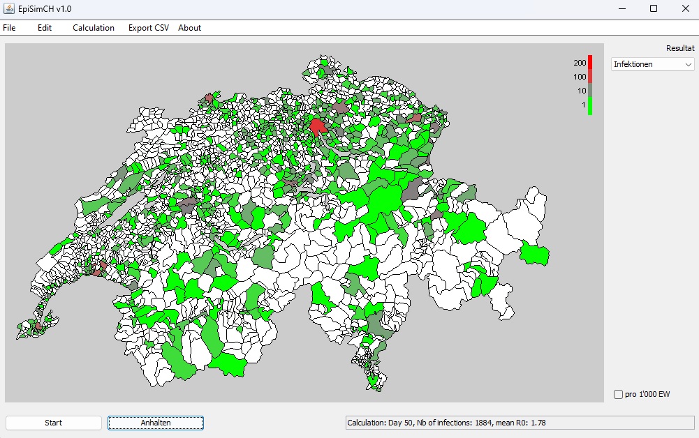 Simulation Epidemie EpiSimCH - Infektionen