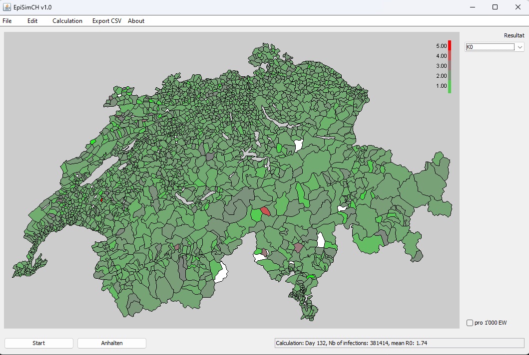Simulation Epidemie EpiSimCH - K0 Wert