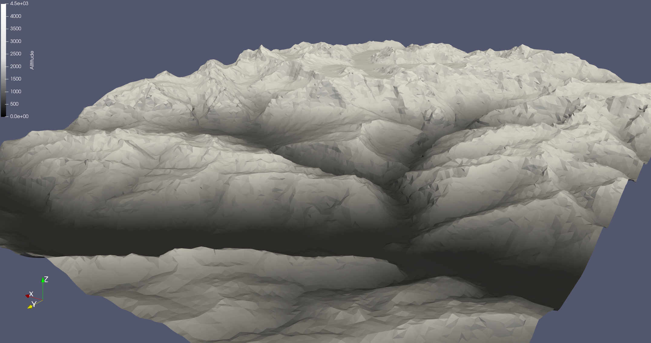 Ansicht Terrainmodell der Jungfrauregion (30 km x 40 km)